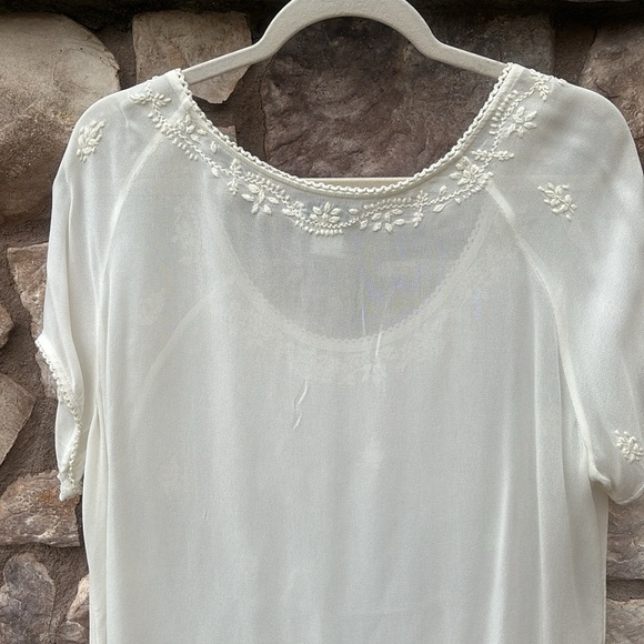 Lucky Brand Embroidered Sheer Blouse Top Short Sleeve Size XL Boho - Picture 6 of 8